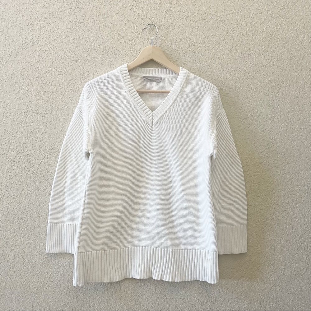 Everlane Sweater The Link Stitch V-Neck Cotton Classic Clean Girl Oversized Med - Picture 4 of 13